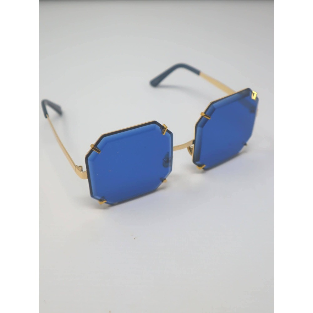 Blue Geometric Sunglasses Women Like New Gold Octagon Rimless Style Gem